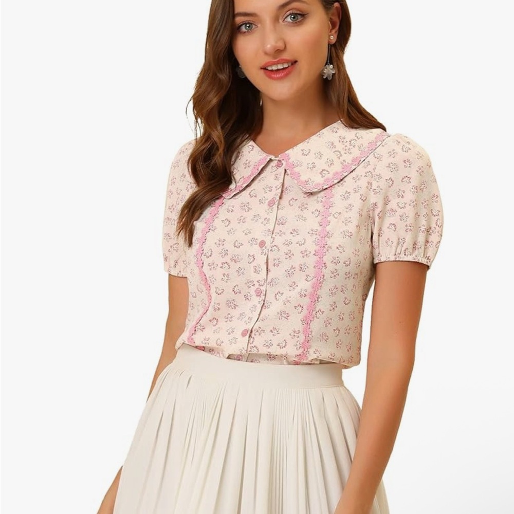 Allegra K Pink Floral Blouse